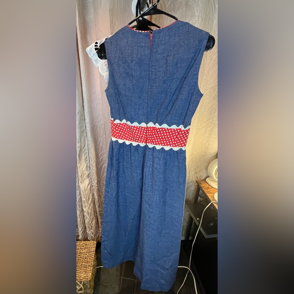 Blue and Red Polka Dot Women’s Dress - Picture 3 of 6